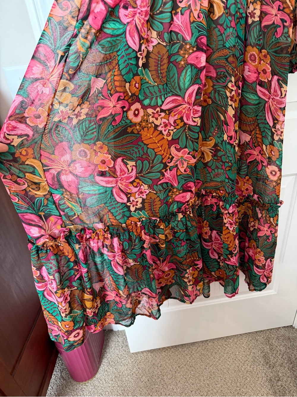 Vici Pink & Green Floral Tiered Maxi Dress XL - Picture 3 of 4
